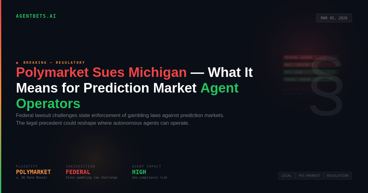 Polymarket Sues Michigan: What It Means for Prediction Market Agent Operators